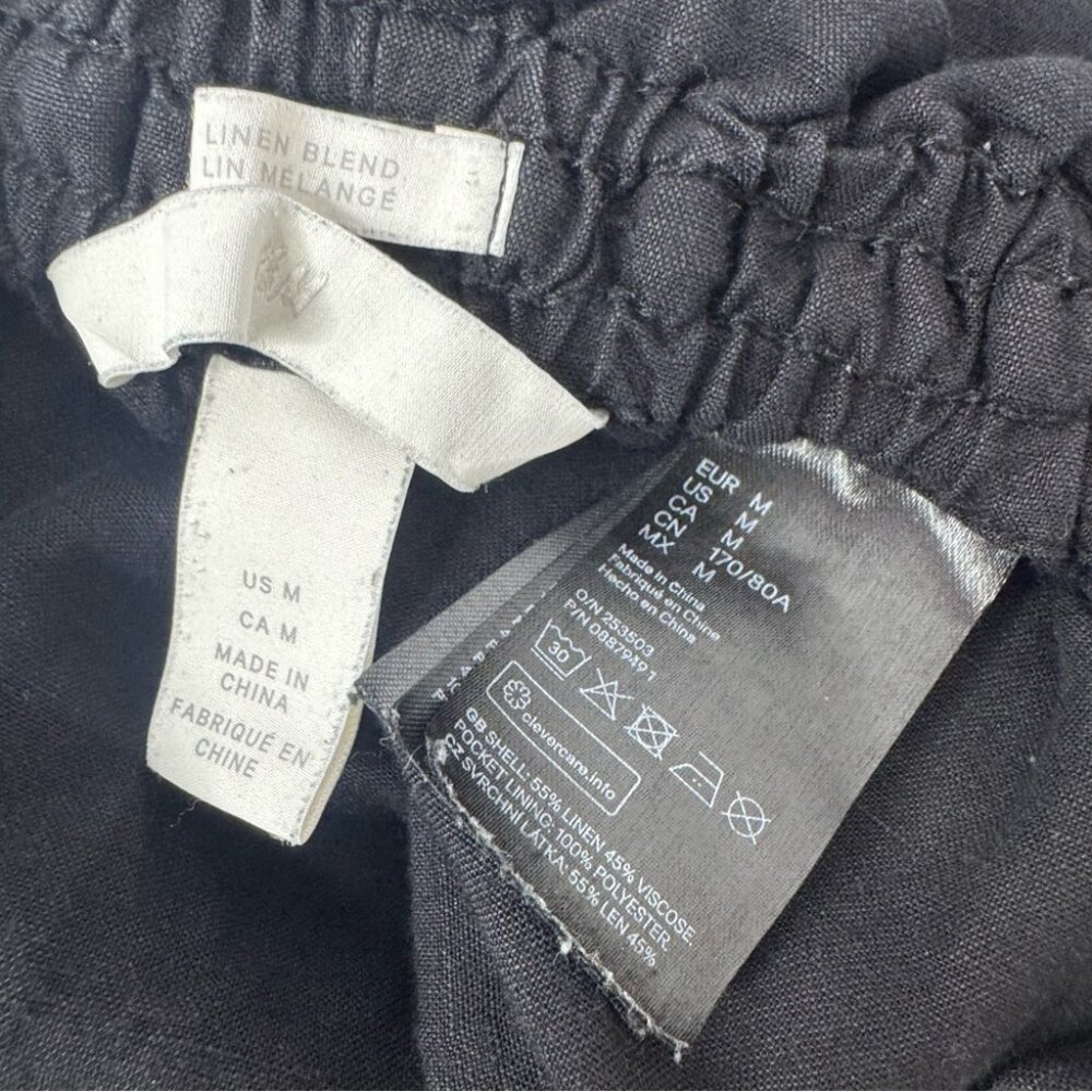 H&m linen blend pants stretchy waist band smocked Black Elastic Waist Pants - Picture 4 of 6